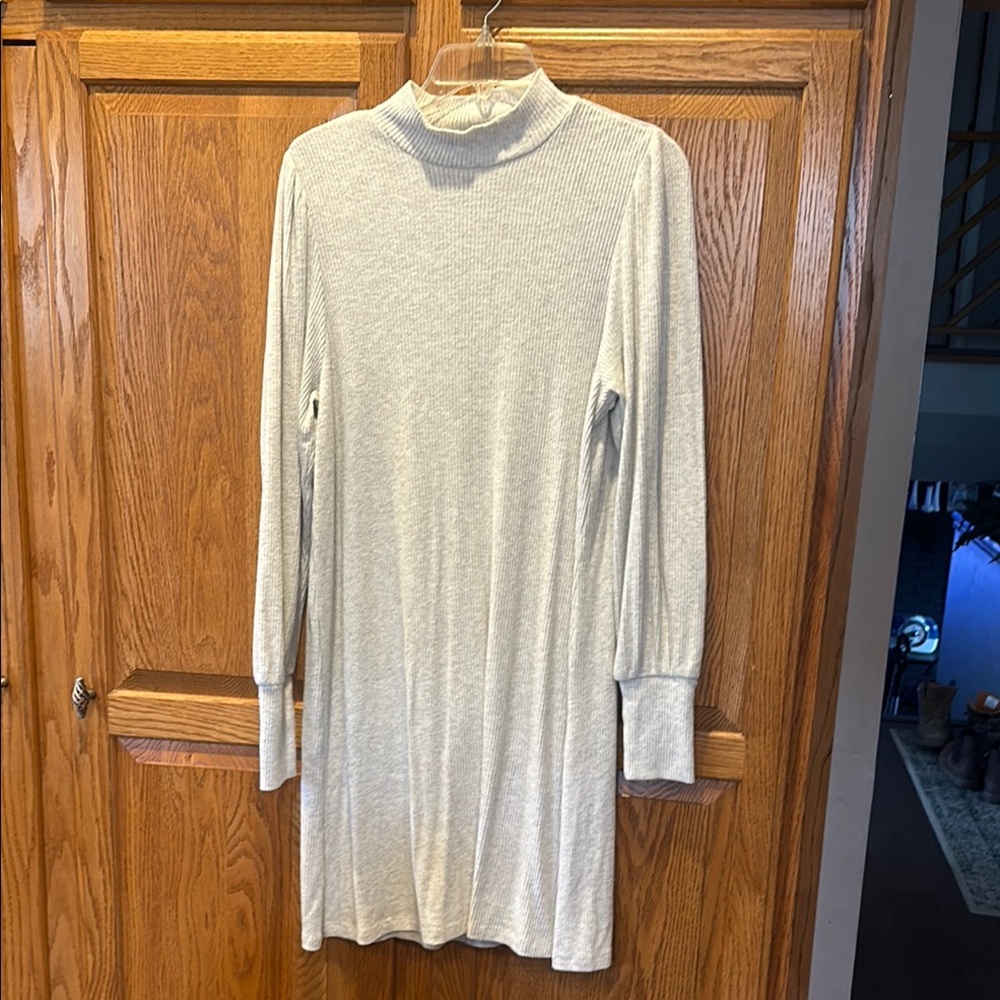 Gray Ribbed Turtleneck Dress